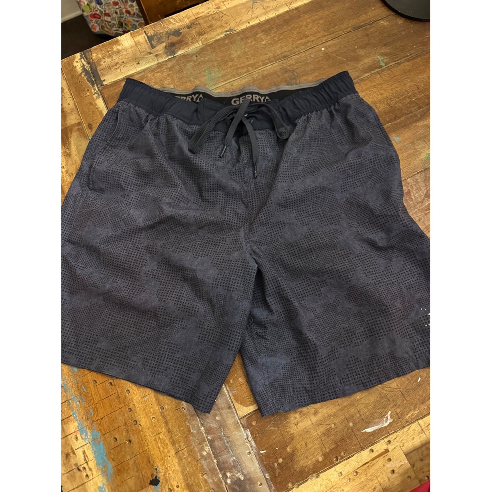 Gerry Mens Performance Shorts Blue Black Grid Pattern Lined Drawstring Large